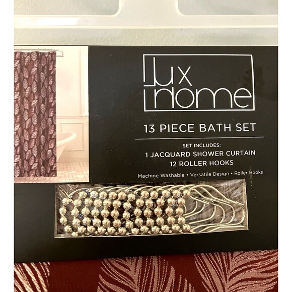 Lux Home Jacquard Shower Curtain With Roller Hooks NWT Leaf Design Fall - Picture 2 of 5